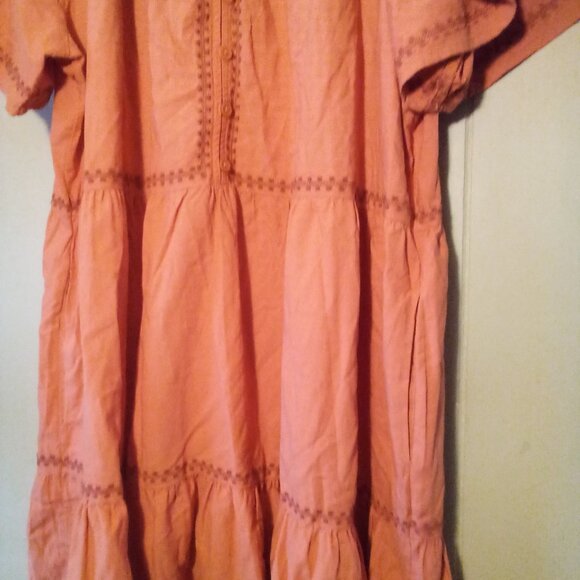 Beach Lunch Lounge Dress Women XL Short Sleeve Ruffle Crochet Trim Burnt Orange - Picture 7 of 14